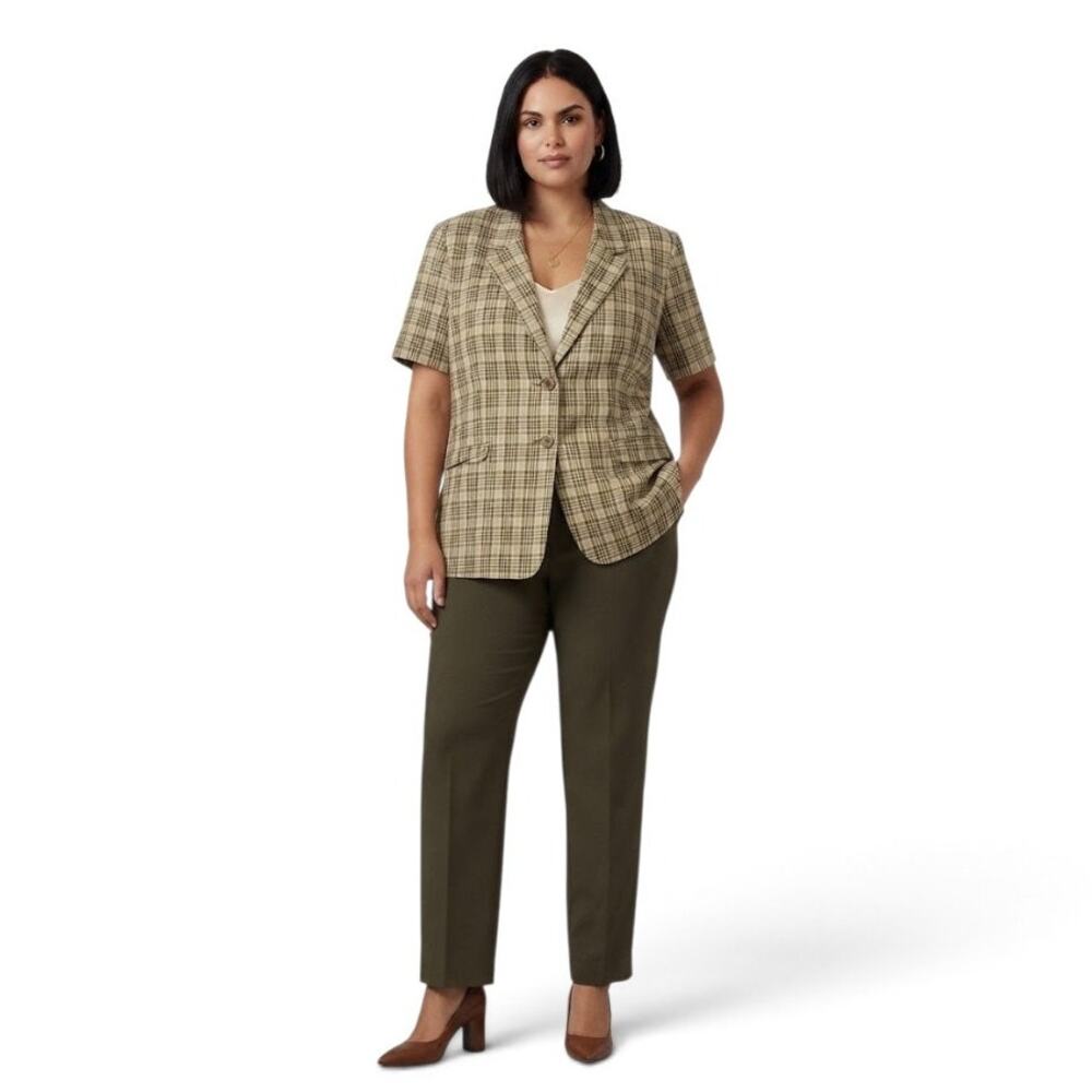 Sag Harbor Plaid Blazer Jacket Transitional Fall Neutral Tailored Plus Size 2X